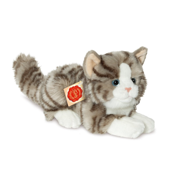 Katze liegend grau 20 cm