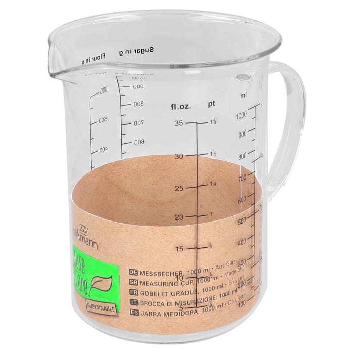 `Cause We Care, Messbecher aus Glas 1000 ml, mit Griff