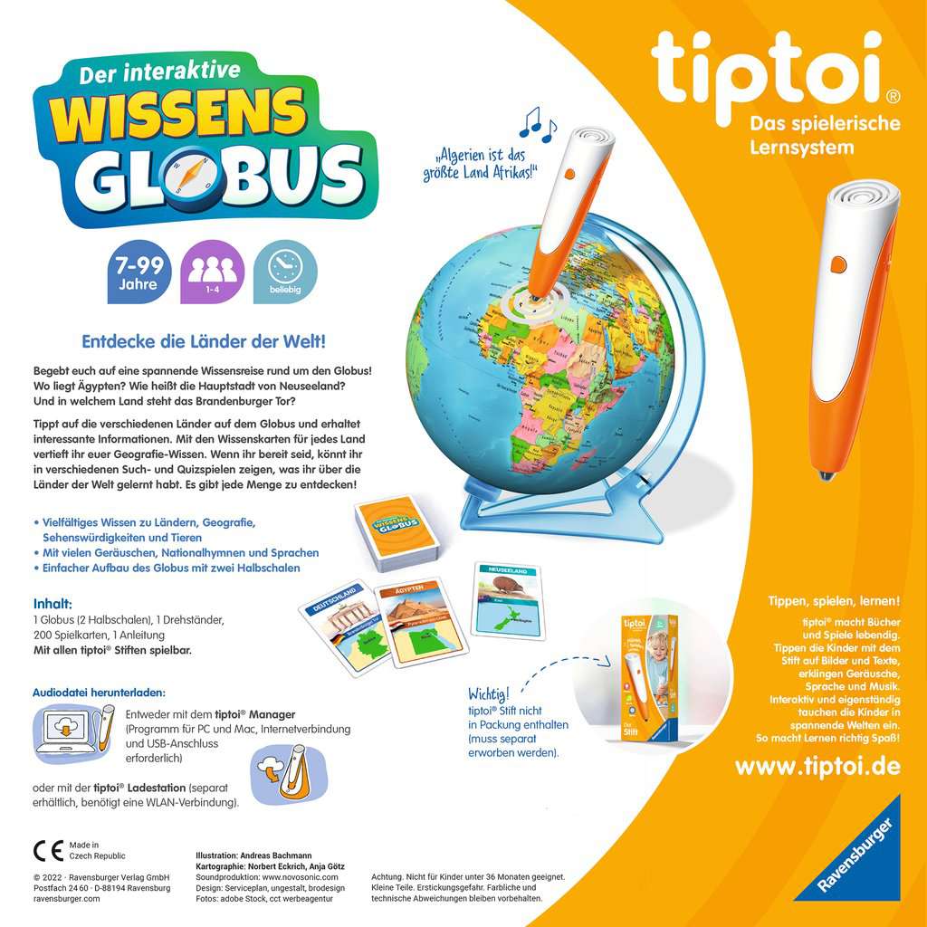 Ravensburger tiptoi Spiel 00107 - Der interaktive Wissens-Globus - Lern-Globus für Kinder ab 7 Jahren, lehrreicher Globus für Jungen und Mädchen, für 1-4 Spieler