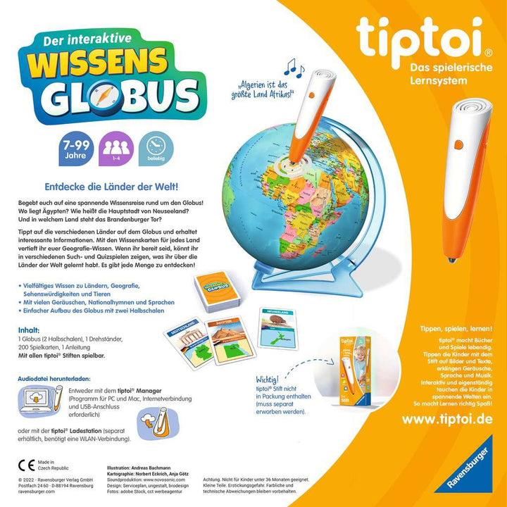 Ravensburger tiptoi Spiel 00107 - Der interaktive Wissens-Globus - Lern-Globus für Kinder ab 7 Jahren, lehrreicher Globus für Jungen und Mädchen, für 1-4 Spieler