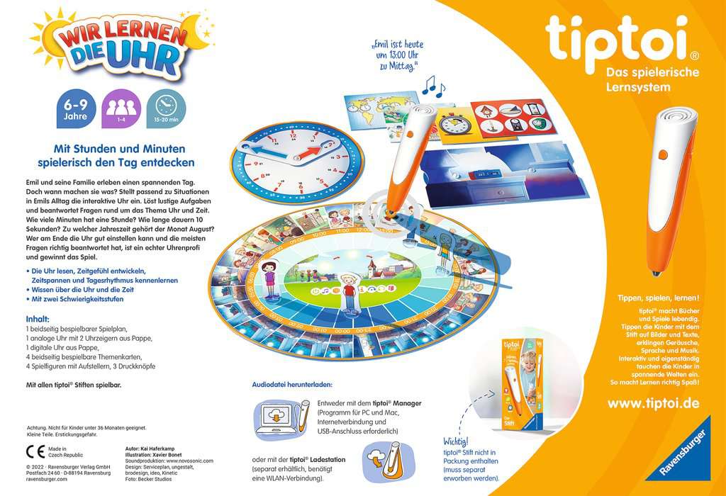 Ravensburger tiptoi® Spiel 00126 - Wir lernen die Uhr - interaktives Lernspiel ab 6 Jahren, mit digitaler und analoger Uhr zum selbst einstellen