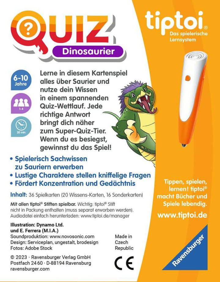 Ravensburger tiptoi 00165 Quiz Dinosaurier, Quizspiel für Kinder ab 6 Jahren, für 1-4 Spieler