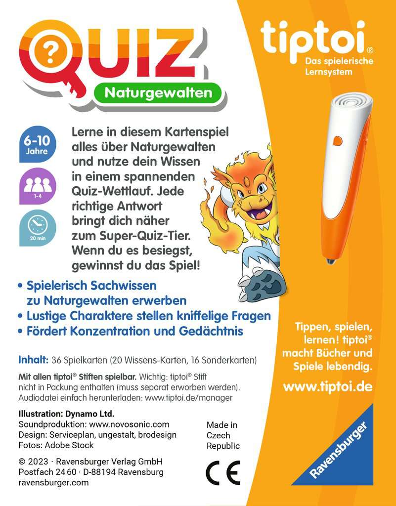 Ravensburger tiptoi 00167 Quiz Naturgewalten, Quizspiel für Kinder ab 6 Jahren, für 1-4 Spieler