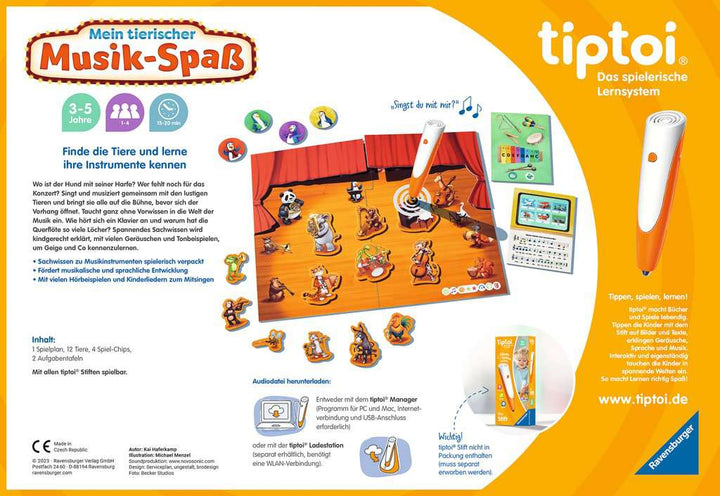 Ravensburger tiptoi Spiel 00169 Mein tierischer Musik-Spaß, Lernspiel für 1-4 Kinder von 3-5 Jahren