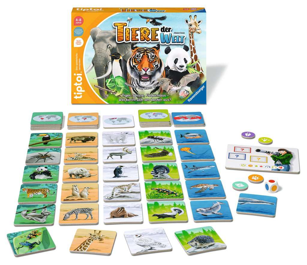 Ravensburger tiptoi Spiel 00171 Tiere der Welt, Erkenne die Tiere anhand ihrer Eigenschaften, Lernspiel für 1-4 Kinder von 4-8 Jahren