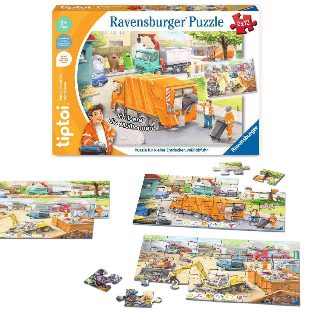 Ravensburger tiptoi Puzzle 00172 Puzzle für kleine Entdecker: Müllabfuhr, Kinderpuzzle ab 3 Jahren, für 1 Spieler