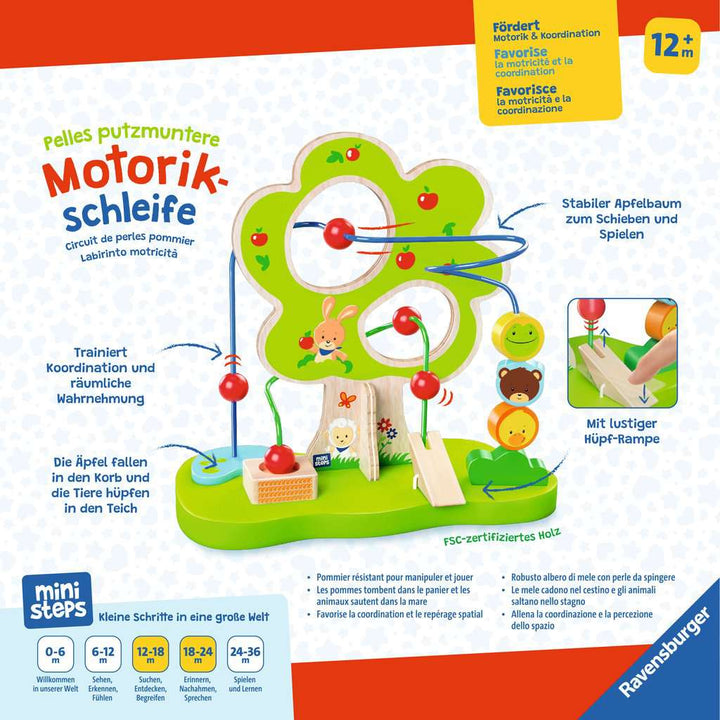 Ravensburger ministeps 4579 Pelles putzmuntere Motorikschleife, fantasievolles Motorikspielzeug aus Holz, mit 2 Drahtschleifen, Baby-Spielzeug ab 1 Jahr