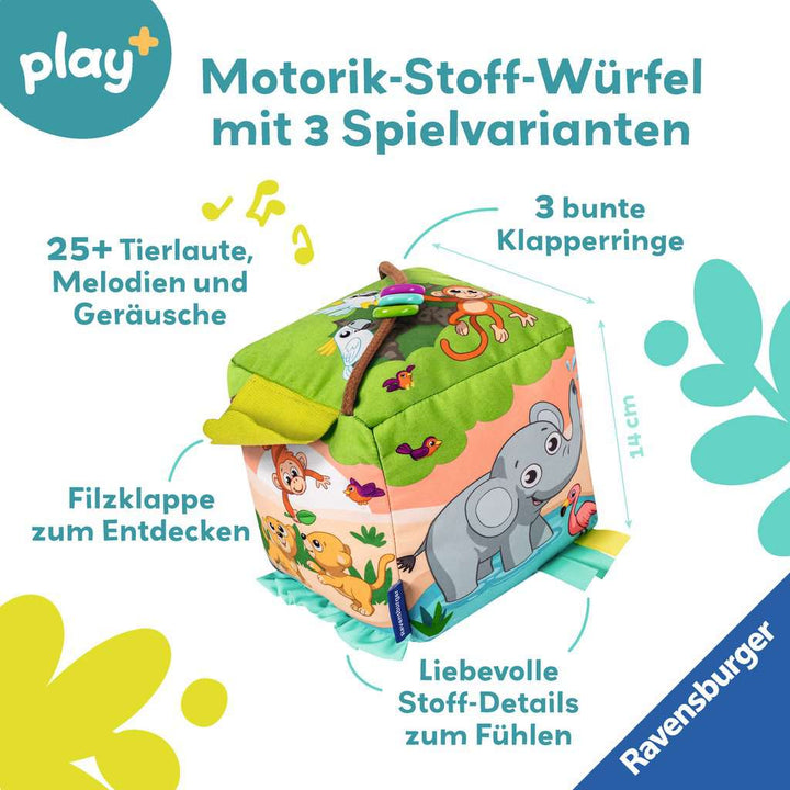 Ravensburger 4859 Play+ Motorik-Musik-Spiel-Würfel: Wilde Tiere, elektronisches Spielzeug, 3 Spielmodi mit über 25 Sounds, für Babys ab 6 Monaten