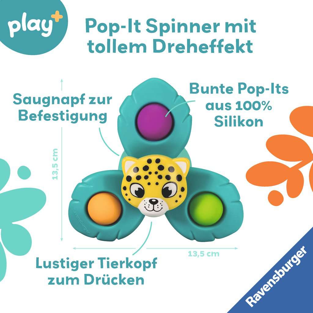 Ravensburger 4868 Play+ Pop-it Spinner: Leopard, Saugnapf-Spielzeug, Silikon-Spielzeug, Baby-Spielzeug ab 6 Monate