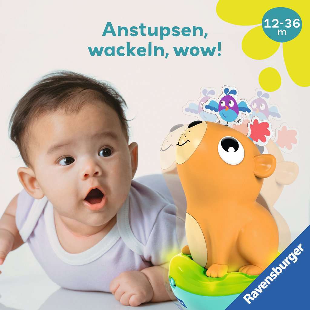 Ravensburger 4874 Play+ Musikalischer Stehauf-Kreisel: Capybara, Roly-Poly, Steh-auf-Männchen, Licht- und Sound-Spielzeug, elektronisches Spielzeug für Kinder ab 1 Jahr