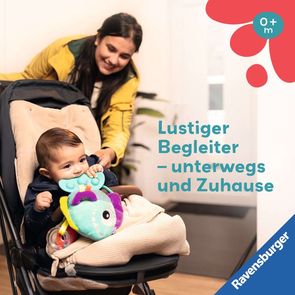 Ravensburger 4876 Play+ Pop-it Piranha (blau), Kuscheltier mit vielen Spieleffekten, Baby-Spielzeug ab 0 Monaten