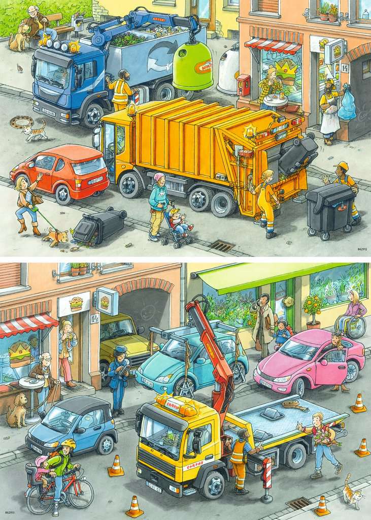 Müllabfuhr und Abschleppwagen