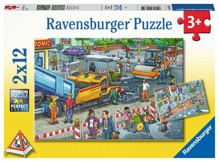 Ravensburger Kinderpuzzle - Straßenbaustelle - 2x12 Teile Puzzle für Kinder ab 3 Jahren