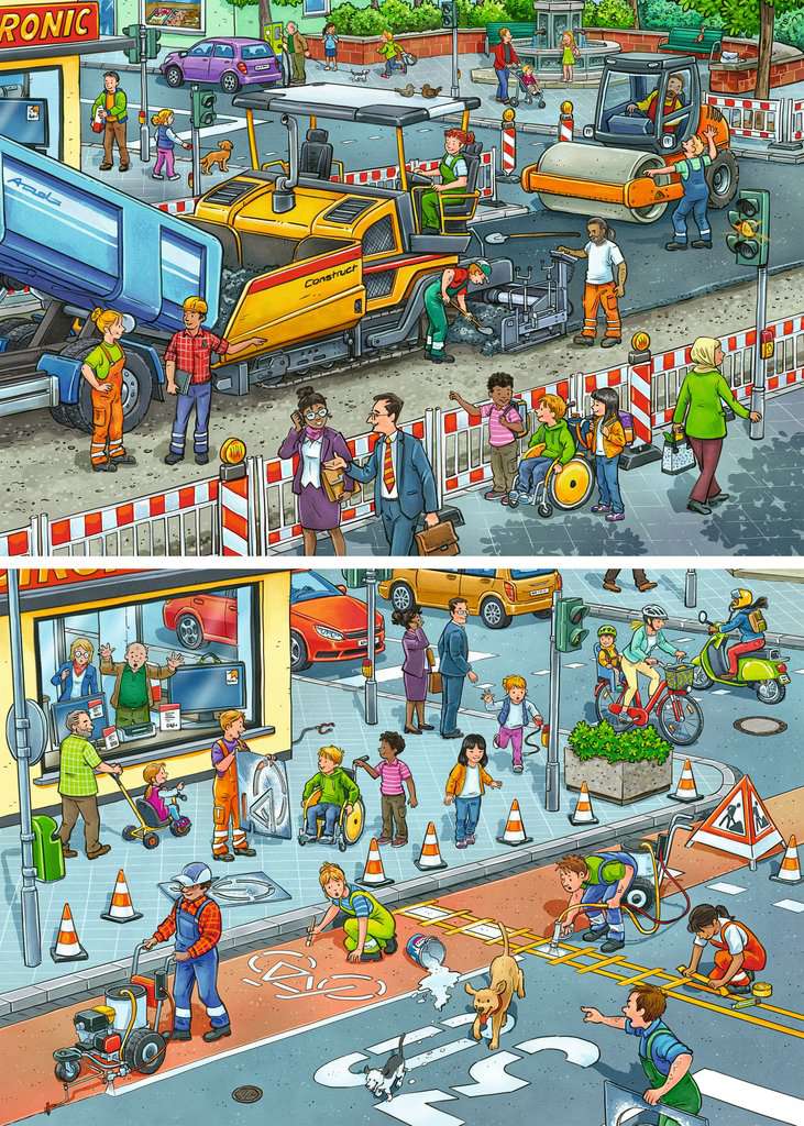 Ravensburger Kinderpuzzle - Straßenbaustelle - 2x12 Teile Puzzle für Kinder ab 3 Jahren