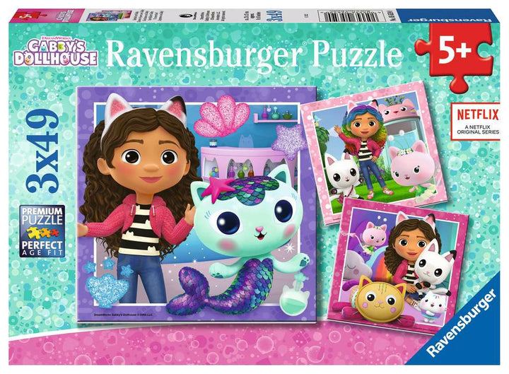 Ravensburger Kinderpuzzle 05659 - Spielzeit mit Gabby -  3x49 Teile Gabby's Dollhouse Puzzle für Kinder ab 5 Jahren