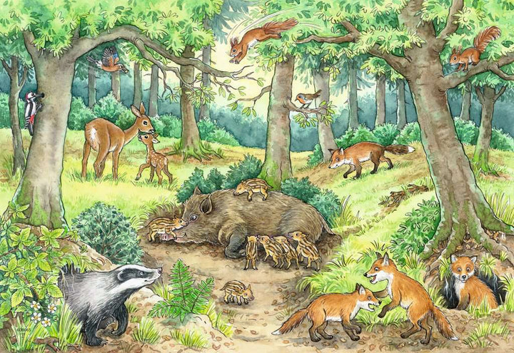 Ravensburger Kinderpuzzle - 05673 Tiere im Wald und auf der Wiese - 2x12 Teile + Wissensposter, Wieso? Weshalb? Warum? Puzzle für Kinder ab 3 Jahren