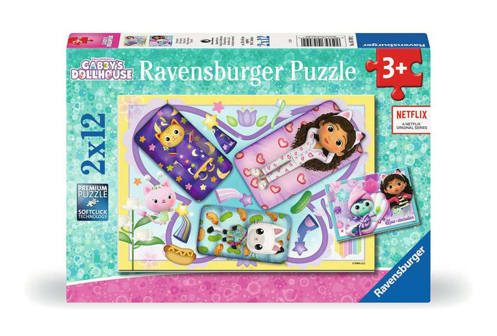 Ravensburger Kinderpuzzle 05709 - Pyjamaparty - 2x12 Teile Gabby's Dollhouse Puzzle für Kinder ab 3 Jahren