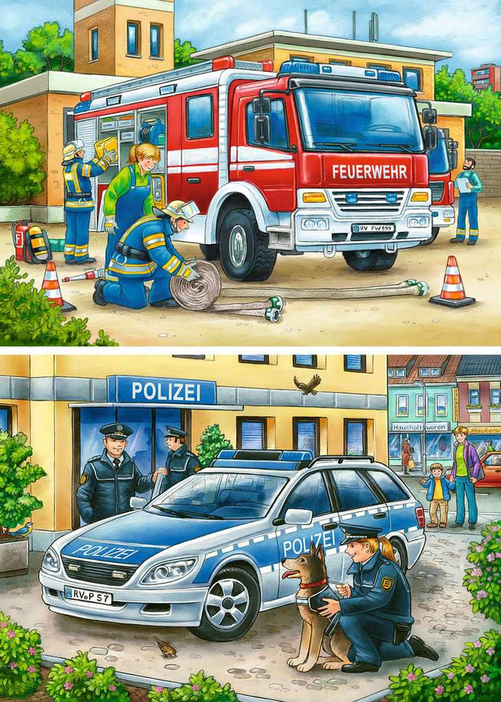 Ravensburger Kinderpuzzle - 07574 Polizei und Feuerwehr - Puzzle für Kinder ab 3 Jahren, mit 2x12 Teilen