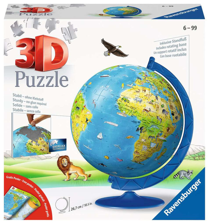 Ravensburger 3D Puzzle 11160 - Puzzle-Ball Kinderglobus in deutscher Sprache - 180 Teile - Puzzleball Globus für Kinder ab 6 Jahren