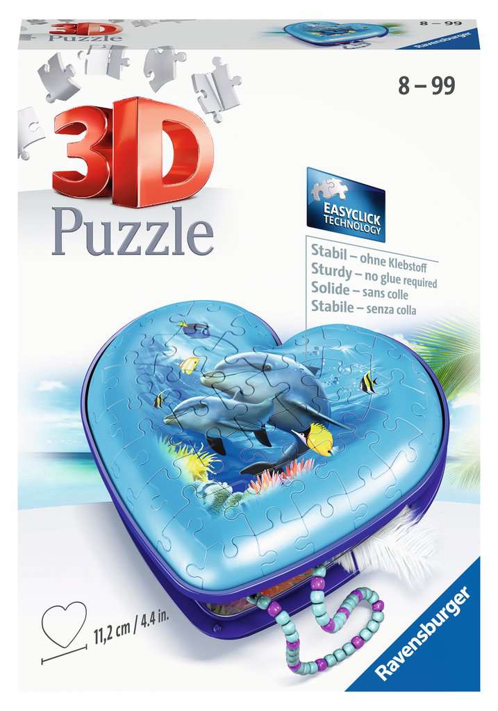 Ravensburger 3D Puzzle 11172 - Herzschatulle Unterwasserwelt - praktische Aufbewahrungsbox aus dreidimensional geformten Puzzleteilen - für Erwachsene und Kinder ab 8 Jahren