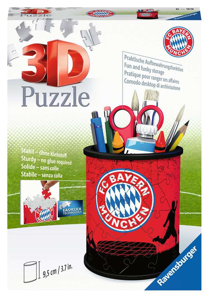 Ravensburger 3D Puzzle 11215 - Utensilo FC Bayern - Stiftehalter für FC Bayern München Fans ab 6 Jahren, Schreibtisch-Organizer für Erwachsene und Kinder