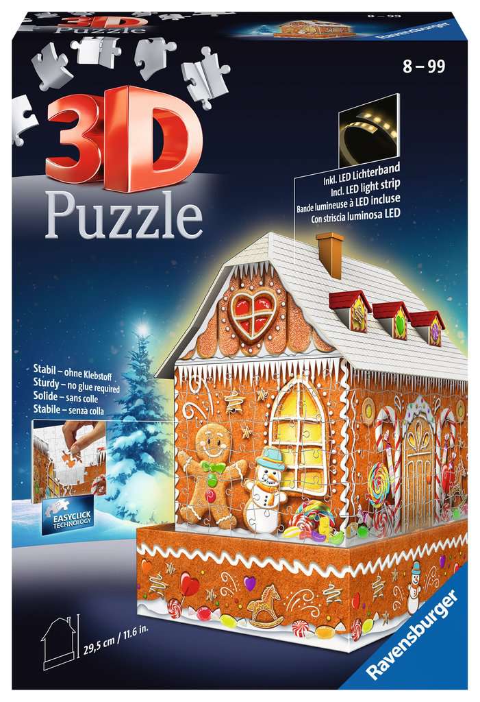 Ravensburger 3D Puzzle 11237 - Lebkuchenhaus Night Edition - LED beleuchtetes Knusperhäuschen als Weihnachtsdeko für Erwachsene und Kinder ab 8 Jahren