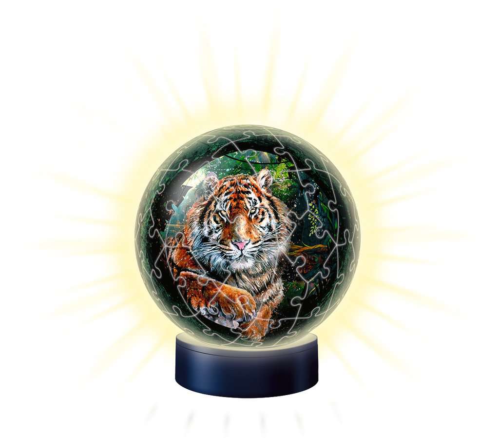 Ravensburger 3D Puzzle 11248 - Nachtlicht Puzzle-Ball Raubkatzen - ab 6 Jahren, LED Nachttischlampe mit Klatsch-Schalter