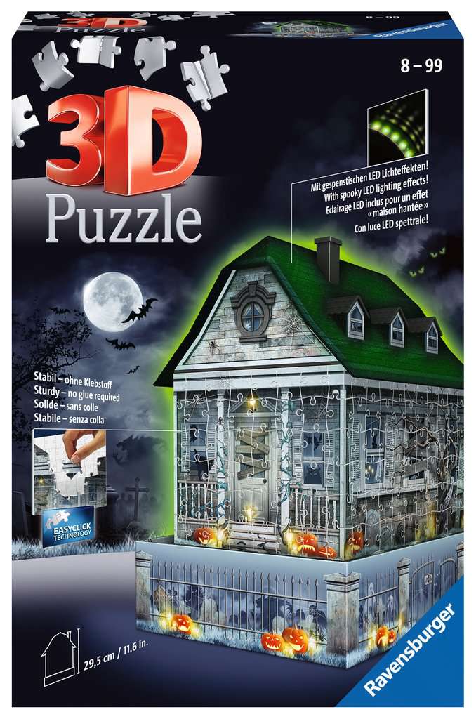 Ravensburger 3D Puzzle 11254 - Gruselhaus bei Nacht - Spukhaus mit LED Beleuchtung und gespenstischen Lichteffekten - Puzzle-Spaß und Dekoration für Halloween Fans ab 8 Jahren