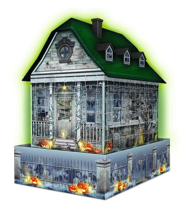 Ravensburger 3D Puzzle 11254 - Gruselhaus bei Nacht - Spukhaus mit LED Beleuchtung und gespenstischen Lichteffekten - Puzzle-Spaß und Dekoration für Halloween Fans ab 8 Jahren