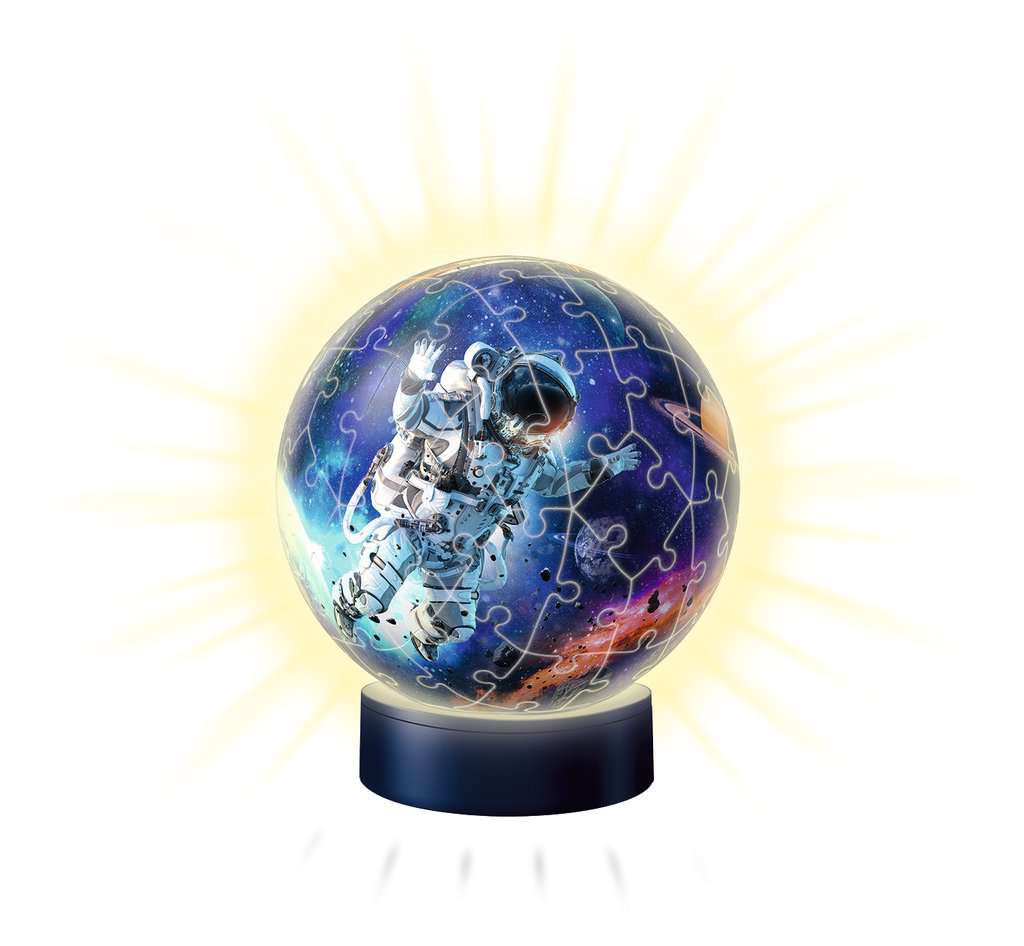 Ravensburger 3D Puzzle 11264 - Nachtlicht Puzzle-Ball Astronauten im Weltall - ab 6 Jahren, LED Nachttischlampe mit Klatsch-Schalter