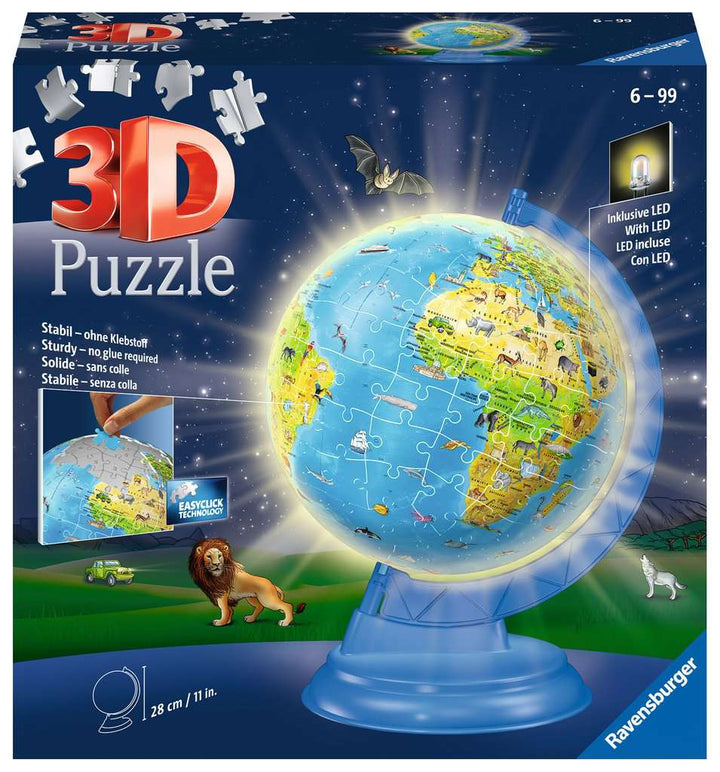 Ravensburger 3D Puzzle 11274 - Kinderglobus mit Licht in deutscher Sprache - 180 Teile - Beleuchteter Globus aus dreidimensional geformten Puzzleteilen - für Kinder ab 6 Jahren