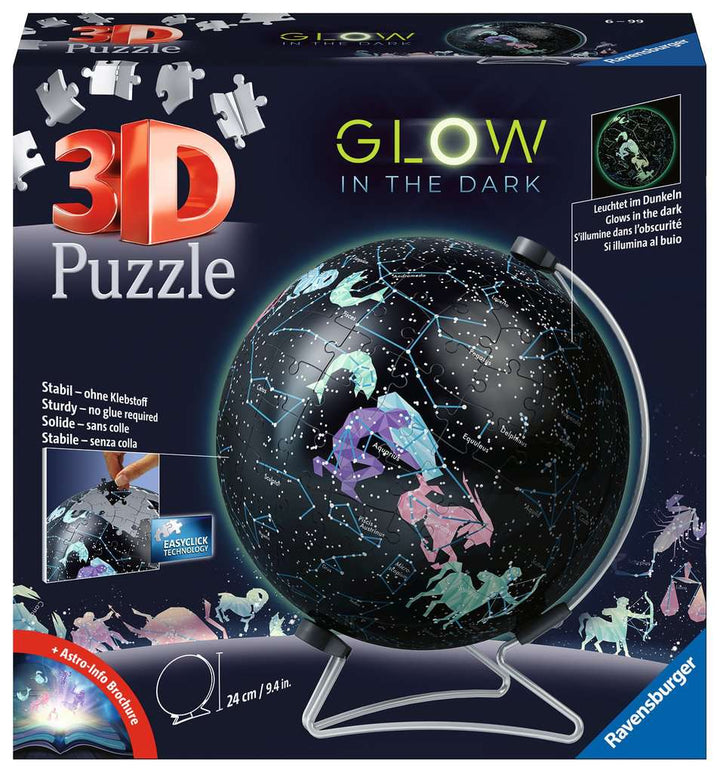 Ravensburger 3D Puzzle 11544 - Glow In The Dark Sternenglobus - Der Sternenhimmel als Nachleuchtender Globus aus 180 3D Puzzleteilen - für Erwachsene und Kinder