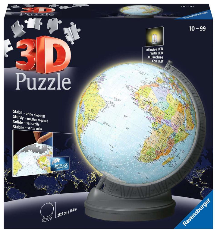 Ravensburger 3D Puzzle 11549 - Globus mit Licht - 540 dreidimensionale Puzzleteile - Beleuchteter politischer Globus für Erwachsene und Kinder ab 10 Jahren