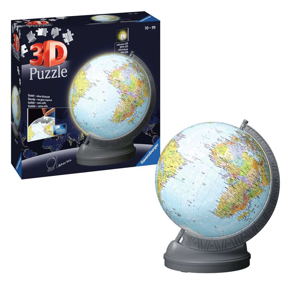 Ravensburger 3D Puzzle 11549 - Globus mit Licht - 540 dreidimensionale Puzzleteile - Beleuchteter politischer Globus für Erwachsene und Kinder ab 10 Jahren