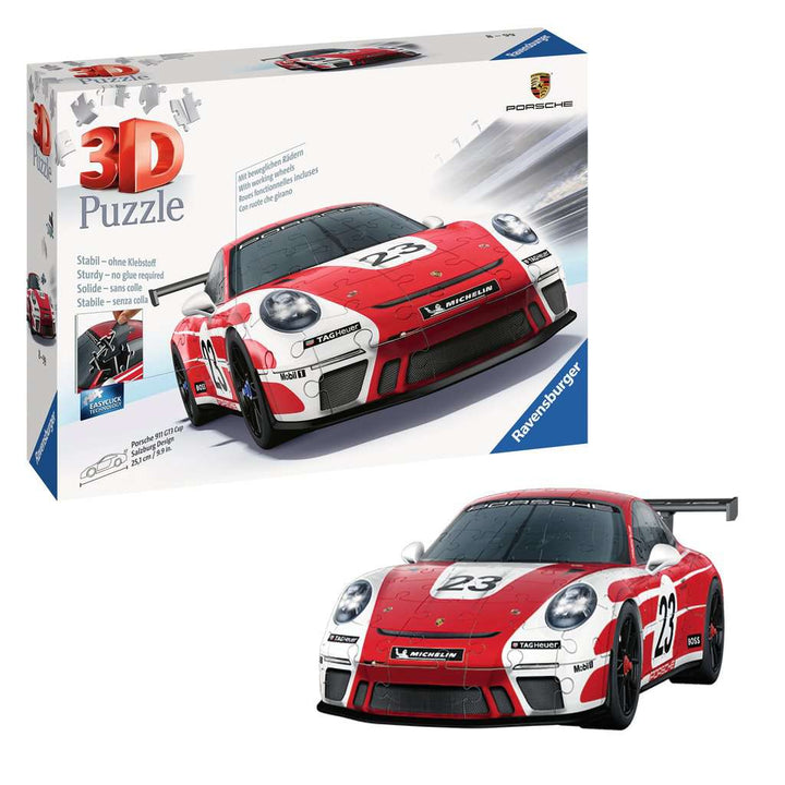 Ravensburger 3D Puzzle 11558 - Porsche 911 GT3 Cup im Salzburg Design - Die berühmte Fahrzeug und Sportwagen Ikone im legendären Design als 3D Puzzle Auto