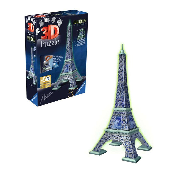 Ravensburger 3D Puzzle 11591 - Eiffelturm Glow-In-The-Dark Edition - Das Wahrzeichen aus Paris, nachleuchtend, als Geschenk oder zum selber Puzzeln in 3D ab 10 Jahren