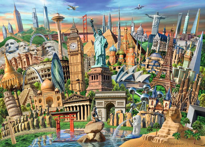 Ravensburger Puzzle 12000332 - Sehenswürdigkeiten weltweit - 1000 Teile Puzzle für Erwachsene und Kinder ab 14 Jahren, Motiv mit Big Ben, Freiheitsstatue und mehr