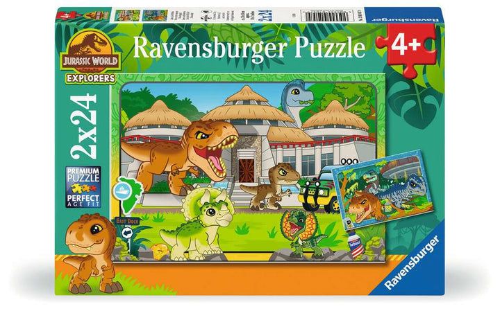 Ravensburger Kinderpuzzle 12001057 - Leben in der Wildnis - 2x24 Teile Jurassic World Explorers Puzzle für Kinder ab 4 Jahren