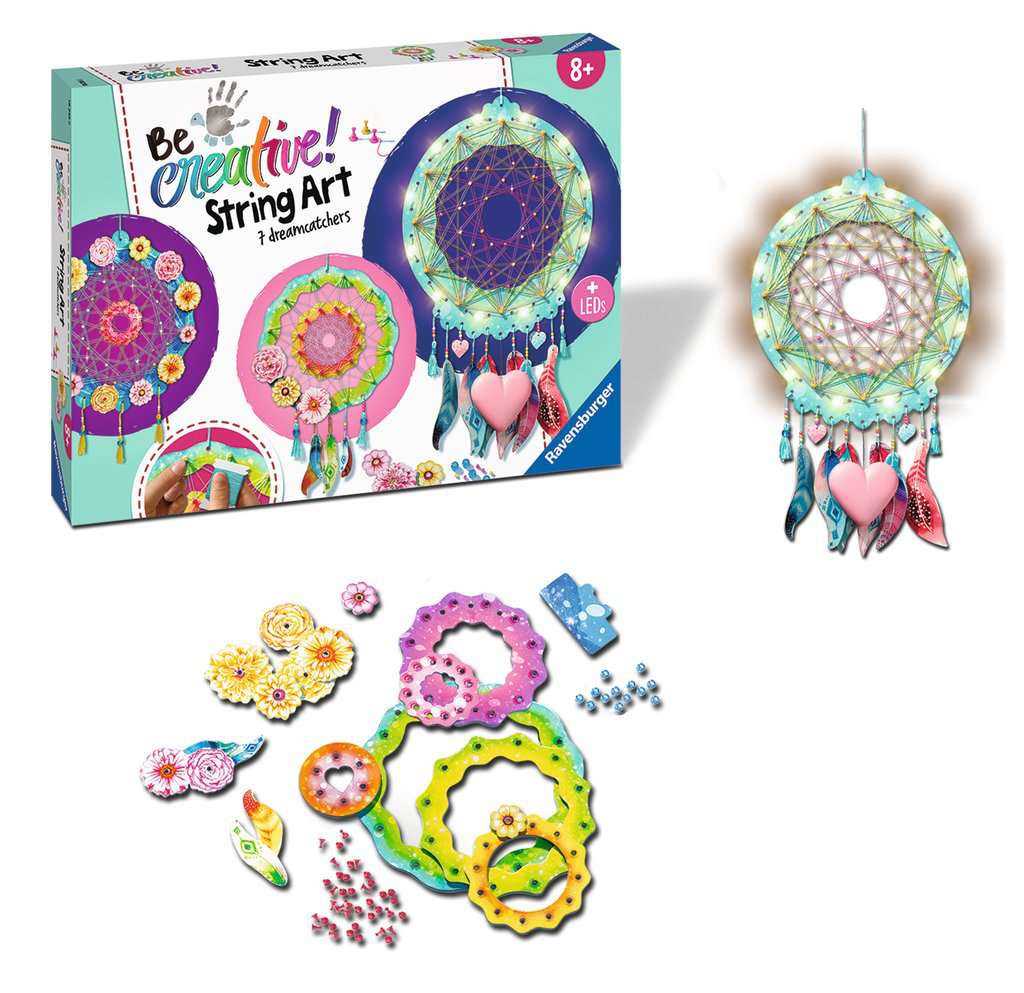 Ravensburger 18235 Be Creative String Art Traumfänger, Bastelset für Kinder ab 8 Jahren, Kreative Traumfänger mit LEDs