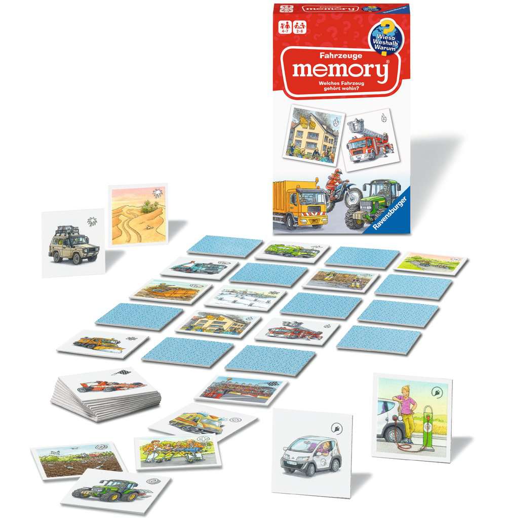 Ravensburger 20647 - Fahrzeuge memory® Wieso? Weshalb? Warum? der Spieleklassiker für 2-6 Spieler, Kinderspiel für alle Fahrzeug-Fans ab 4 bis 7 Jahren