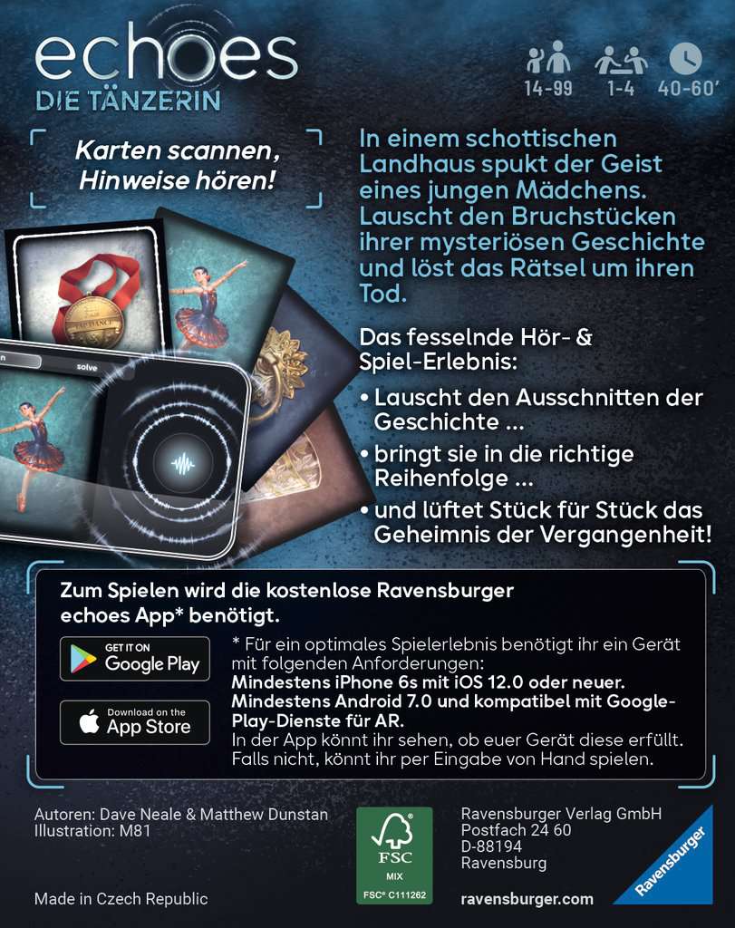 Ravensburger 20812 echoes Die Tänzerin - Audio Mystery Spiel ab 14 Jahren, Erlebnis-Spiel **Empfehlungsliste 2022 Spiel des Jahres**