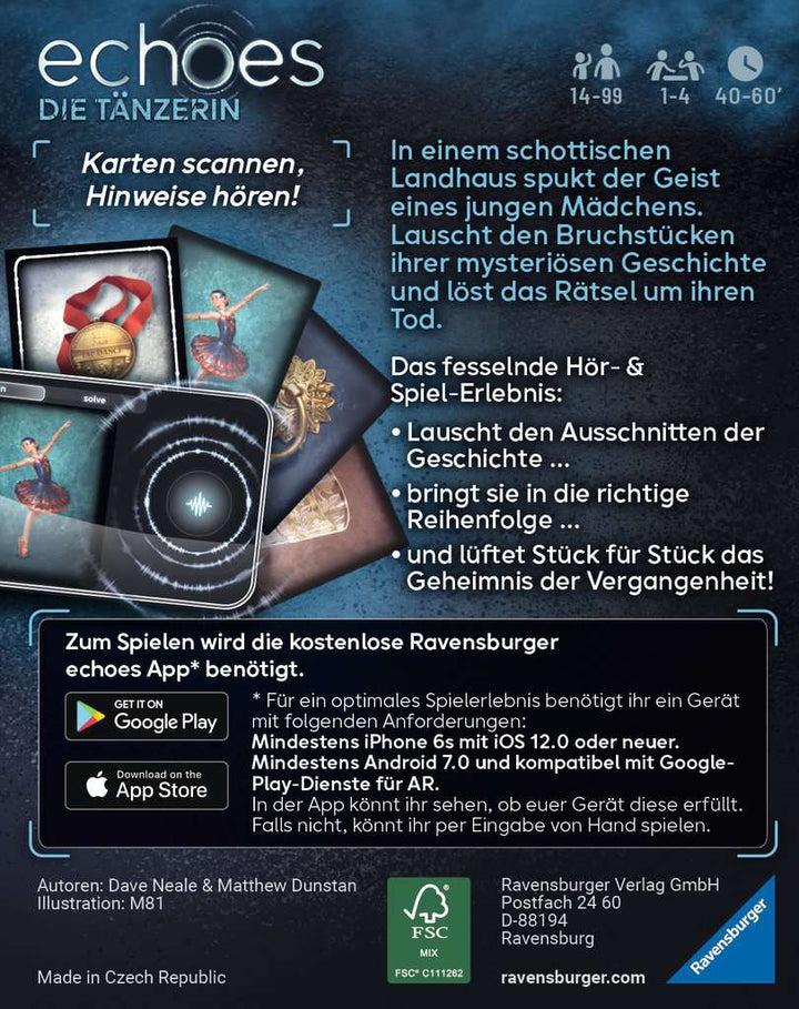 Ravensburger 20812 echoes Die Tänzerin - Audio Mystery Spiel ab 14 Jahren, Erlebnis-Spiel **Empfehlungsliste 2022 Spiel des Jahres**