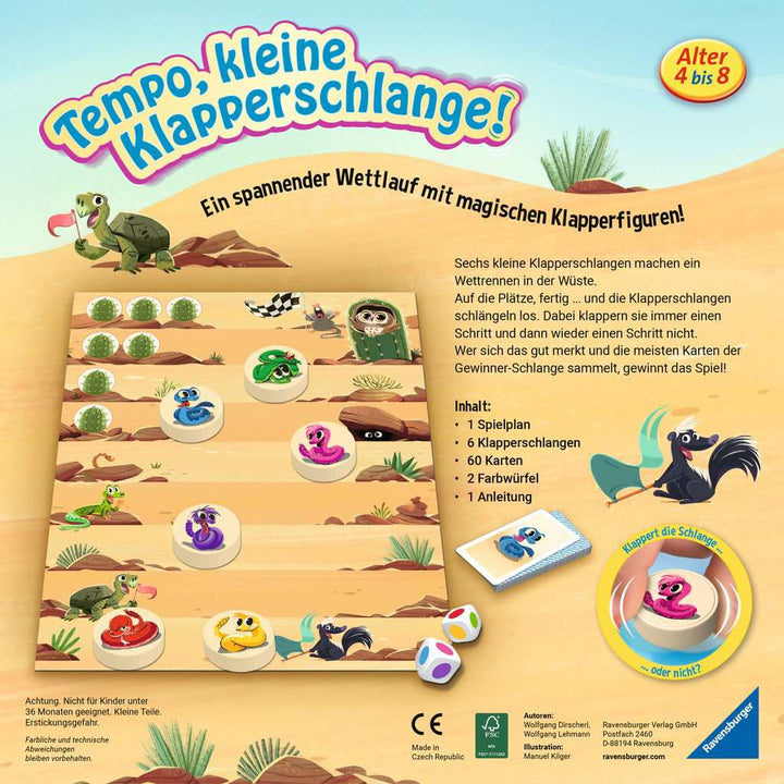 Ravensburger 20950 - Tempo, kleine Klapperschlange! - das lustige Brettspiel für Kinder ab 4 Jahren, für alle Fans auch von Tempo kleine Schnecke