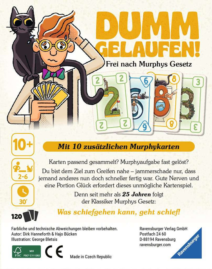 Ravensburger 20968 - Dumm Gelaufen! Kartenspiel für 2-6 Personen, Mit Mac und schwarzer Katze Murphy, Unterhaltung ab 10 Jahren