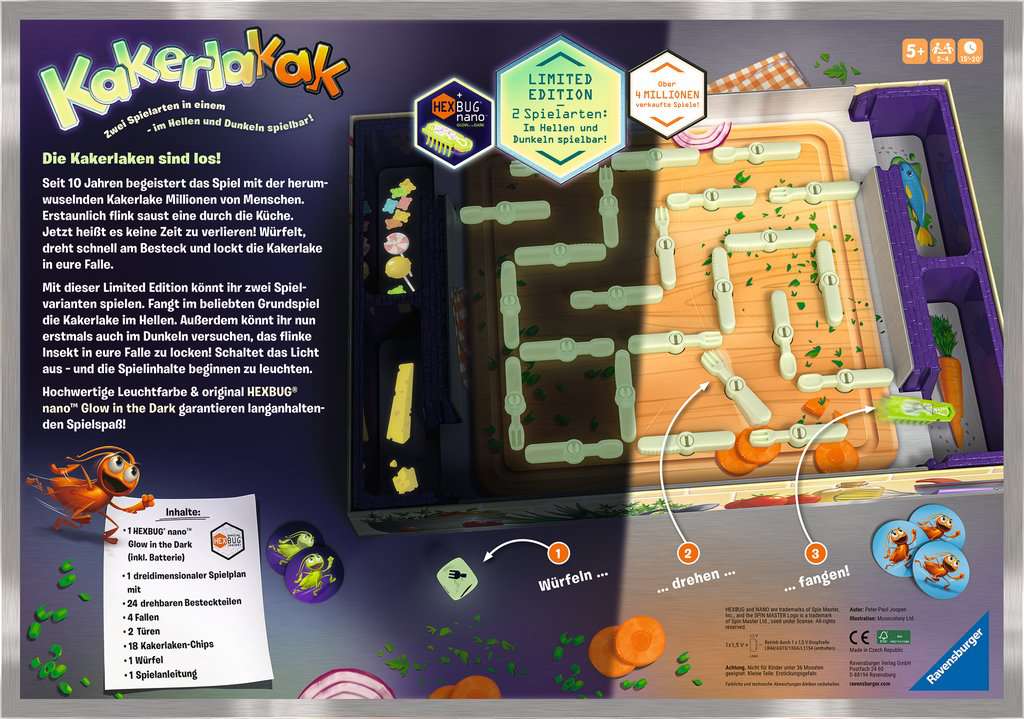 Ravensburger 20970 - Kakerlakak Glow in the dark - Aktionsspiel mit elektronischer Kakerlake für Groß und Klein,  Familienspiel für 2-4 Spieler, geeignet ab 5 Jahren