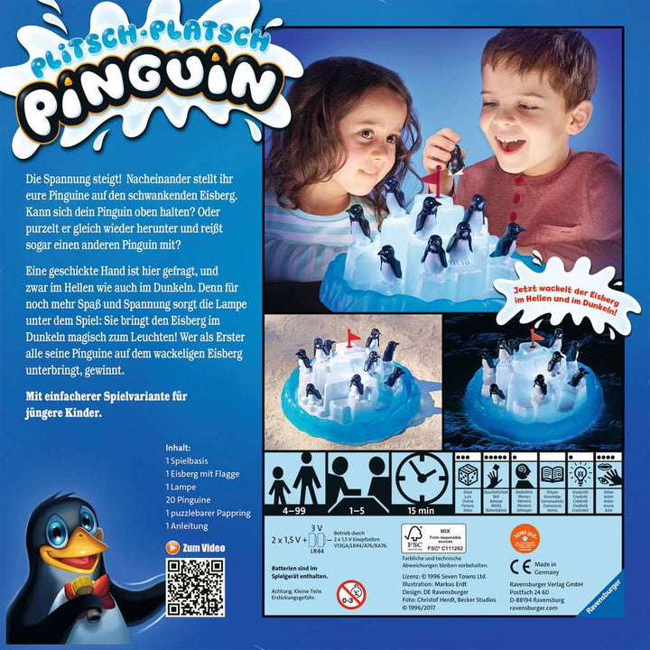 Ravensburger 21325 - Plitsch Platsch Pinguin - großer Spielspaß mit Geschicklichkeitsfaktor für Kinder und Erwachsene - Klassiker für 1 bis 5 Spieler ab 4 Jahren