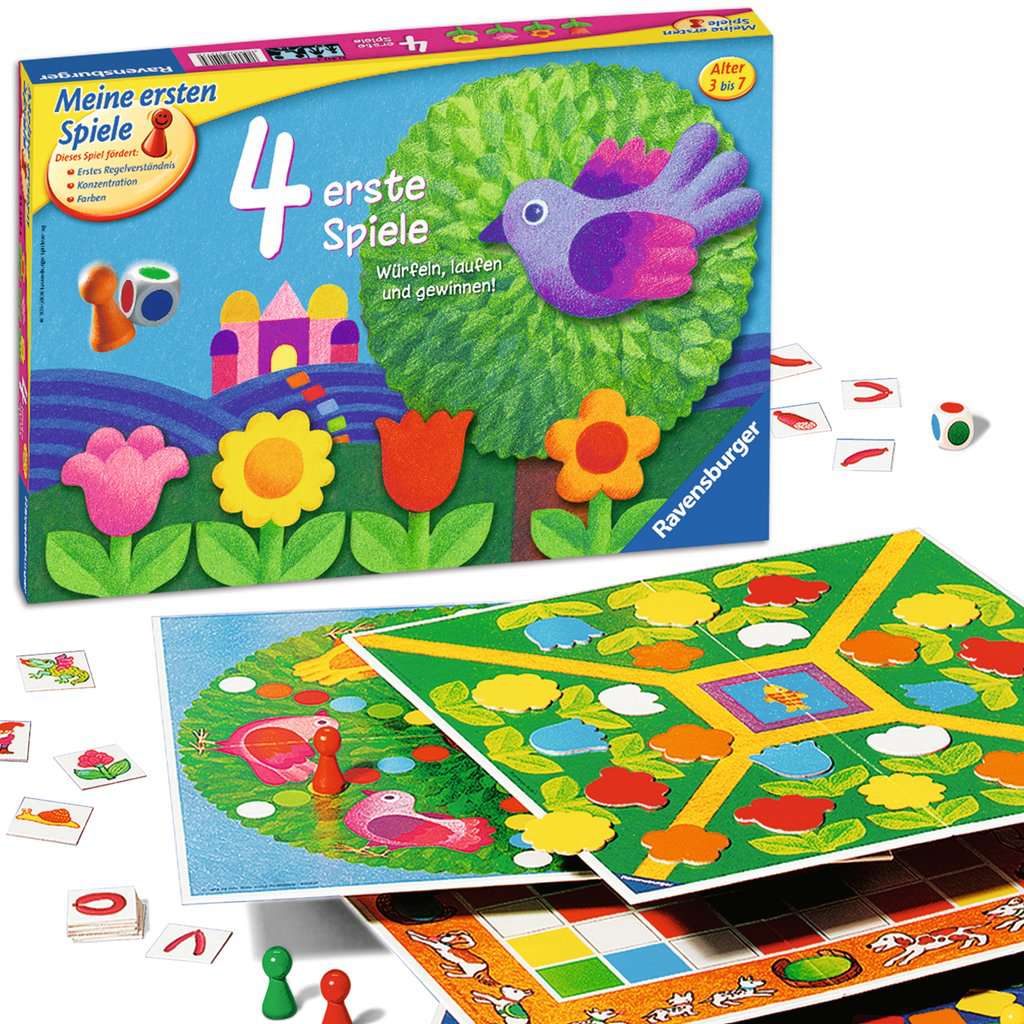 Ravensburger 21417 - 4 erste Spiele - Spielesammlung für die Kleinen -  Spiele für Kinder ab 3 Jahren, Brettspiele für 2-6 Spieler - Farbwürfel