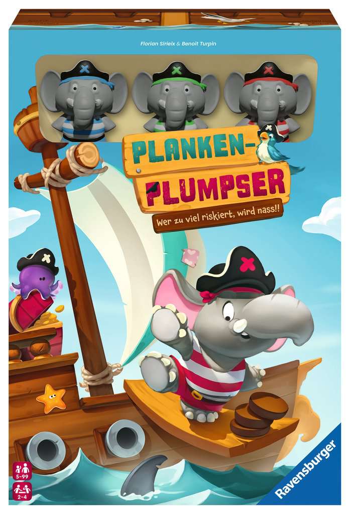 Ravensburger Kinderspiel 22342 - Planken-Plumpser - Wer zu viel riskiert, wird nass!! - Ein spannungsreiches Spiel für 2 bis 4 Kinder ab 5 Jahren