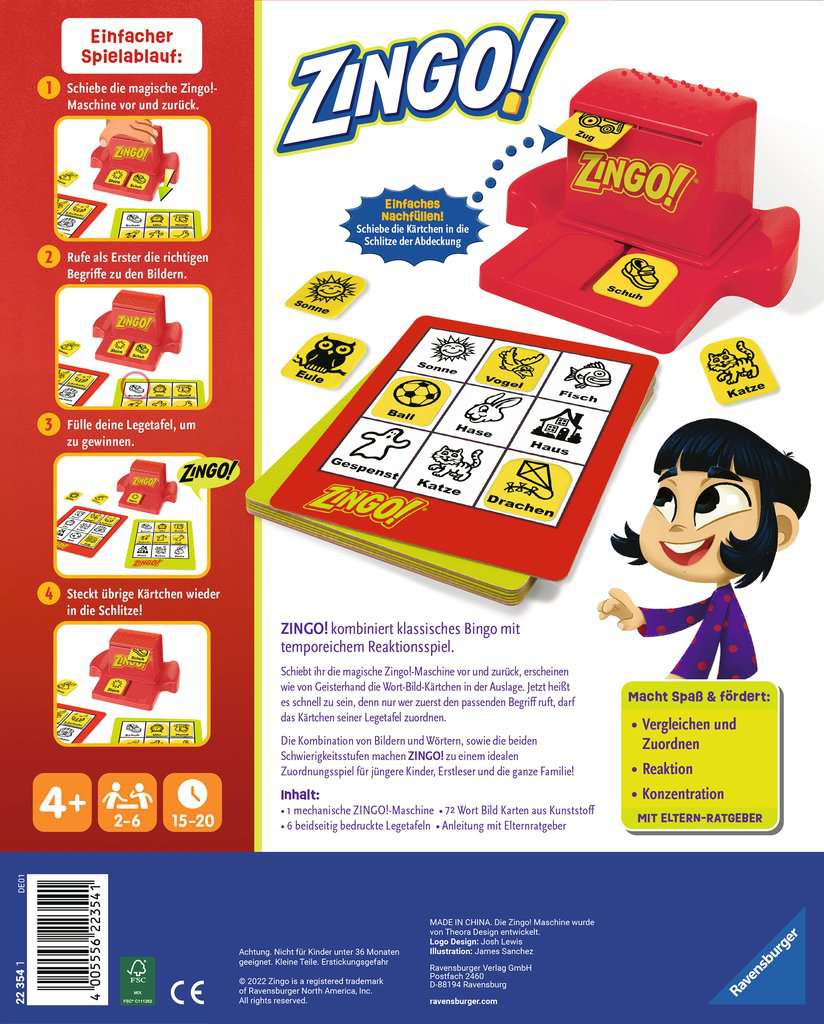 Ravensburger 22354 - Zingo!, Kinderspiel ab 4 Jahren, für 2-6 Spieler, Bingospiel