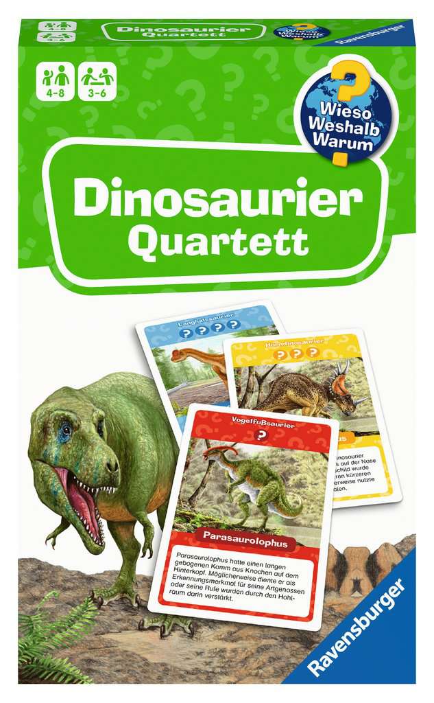 Ravensburger 22359 Wieso? Weshalb? Warum? Dinosaurier Quartett - Mitbringspiel mit detailreich gestalteten Karten zu spannenden Saurier-Arten, informativen Texten und einer weiteren Spielvariante